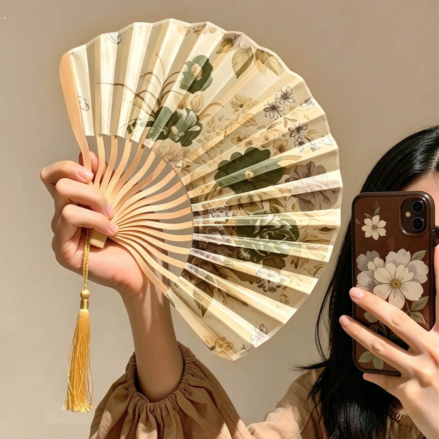 扇子新中式旗袍汉服古风配饰随身便携折扇高颜值水墨画古典舞蹈扇