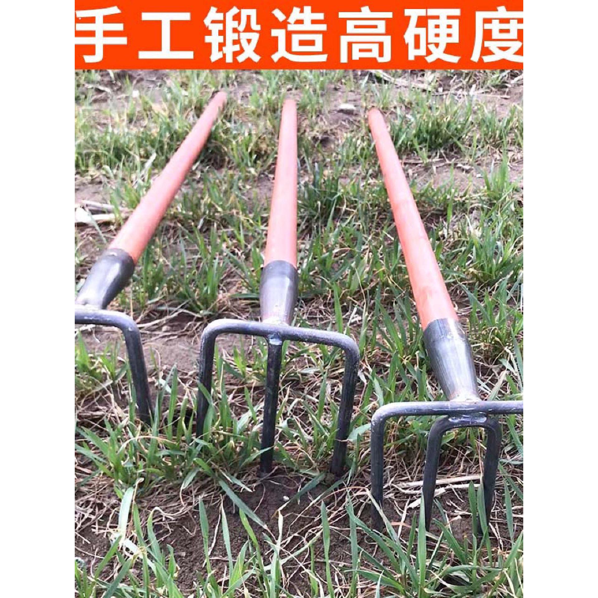 翻土钢耙子翻地松土神器二齿三齿四齿钉耙农用工具开荒种菜大锄头