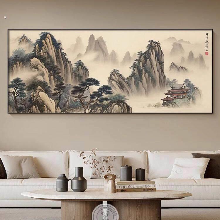背后有靠山挂画新中式客厅高端装饰画有山无水办公挂画客厅装饰画