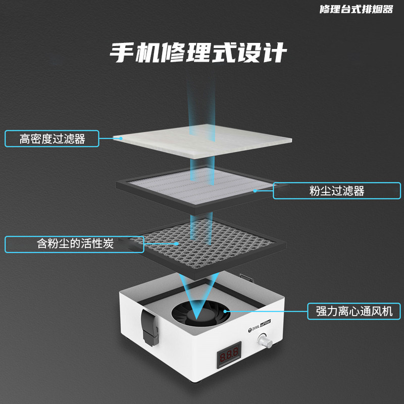 2UUL小型台式桌面吸烟仪 焊锡烟雾净化器 手机电子维修专用吸烟机
