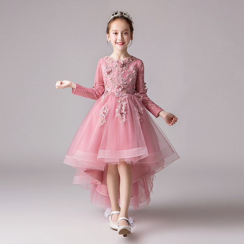 儿童晚礼服公主裙女童生日小女孩花童婚礼钢琴演出服长袖高端春秋