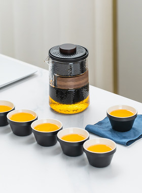 玻璃快客杯一壶六杯可携式旅行茶具套组随身户外功夫茶杯茶壶单人