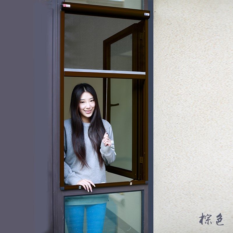 陆成纱窗免钻免钉式铝合金回卷隐形纱窗工装家装尺寸定制防蚊纱窗
