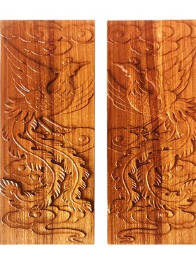 中式古典榆木雕板画浮雕木版画凤凰祥云实木家俱柜门装饰雕刻板花