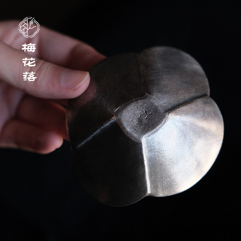梅花落月见杯垫银釉杯碟杯托陶瓷茶托花型茶垫茶道配件葛玲玉手作