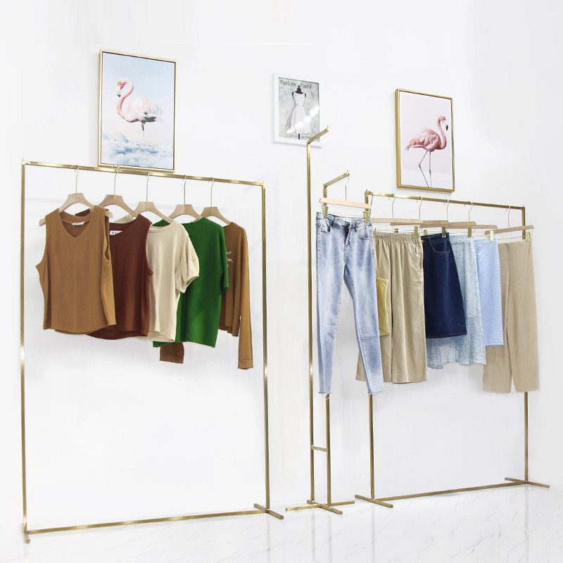 服装店展示架不锈钢简约工字立体架落地式挂衣杆女装店货架陈列架