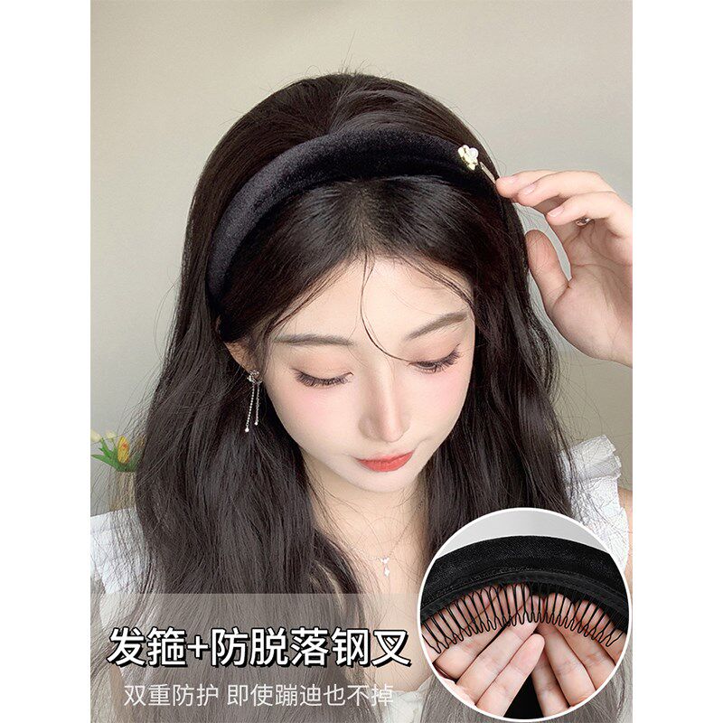 全真发发箍假发女长发云朵烫高颅顶一体头顶假发半头套直发假发片