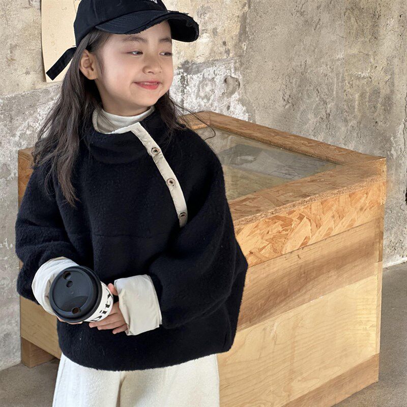 女童摇粒绒卫衣2023秋装新款儿童中大童秋冬款加厚高领毛毛衣上衣
