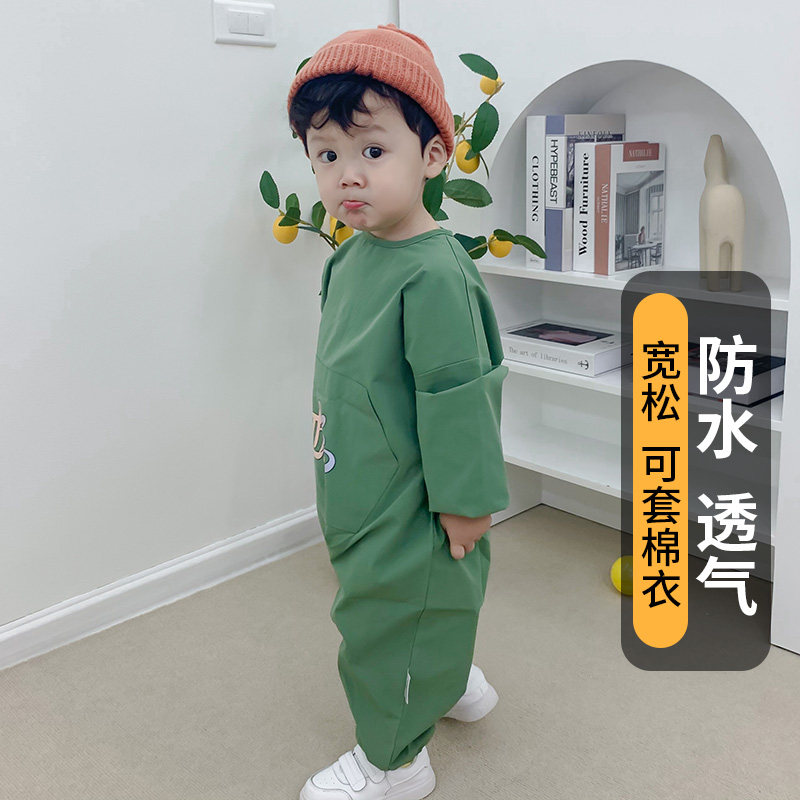 宝宝连体罩衣全身防水连体衣婴儿童爬爬服防脏画画爬行反穿护衣外
