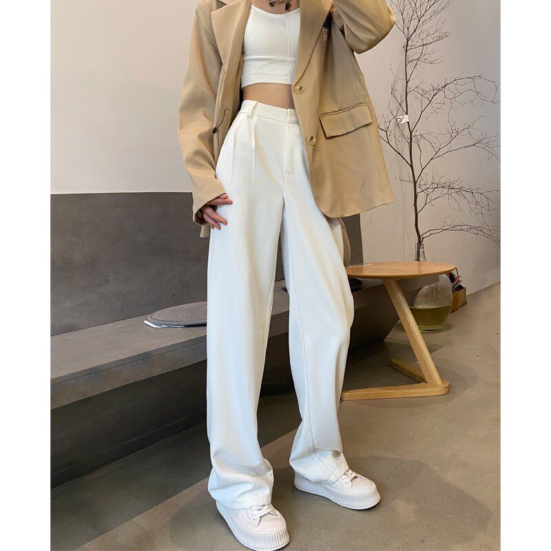 白色西装裤女2024早春秋新款高腰宽松垂感高级感休闲直筒阔腿裤子