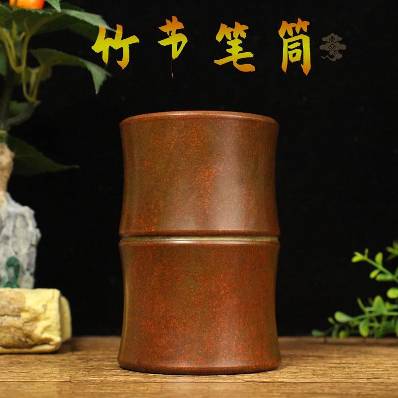 纯铜竹节笔筒摆件复古包浆笔筒文房四宝书房办公室用品送老人礼品