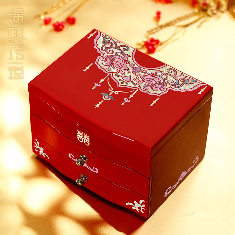 锦贝闺蜜结婚送新人新娘礼物漆器首饰盒螺钿实木盒【云肩】收纳盒
