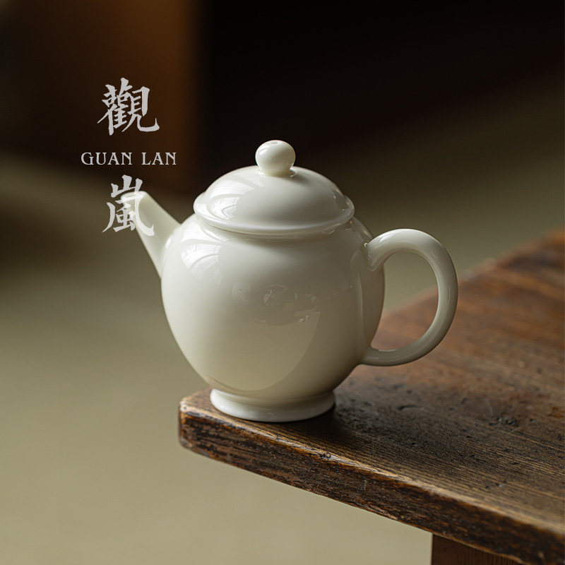 观岚复古杏白釉茶壶中式家用陶瓷过滤泡茶壶功夫茶具小品壶单壶