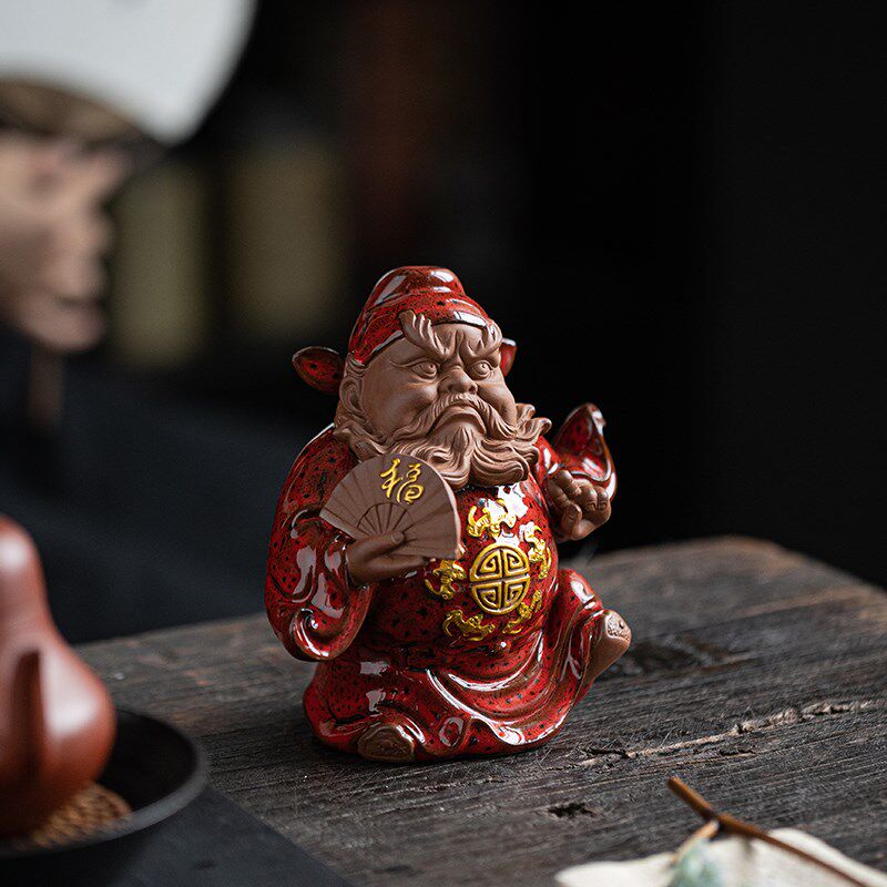 中式禅意紫砂陶瓷钟馗赐福摆件创意家居玄关电视柜桌面茶室装饰品
