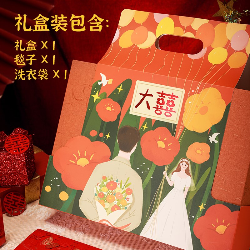 结婚礼物送闺蜜新娘实用毛毯礼盒装高级新婚送新人订婚礼百喜毯图