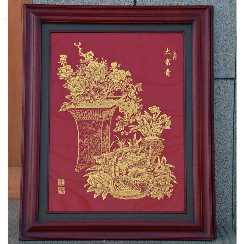 铜雕画大富贵简约铜板画新中式玄关走廊门厅装饰画欧式竖版铜画礼