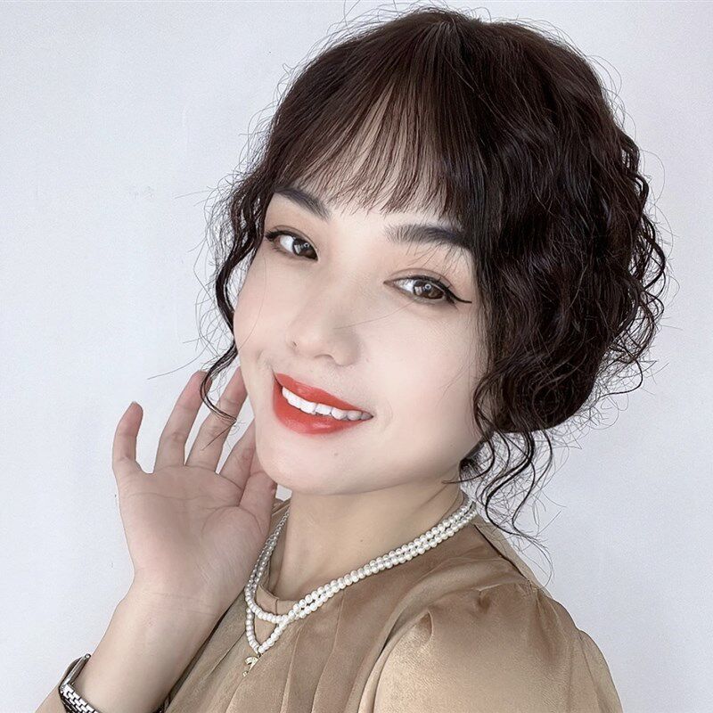 小函羊毛卷补发微卷刘海全真发大面积遮白发增发量头顶一片式假发