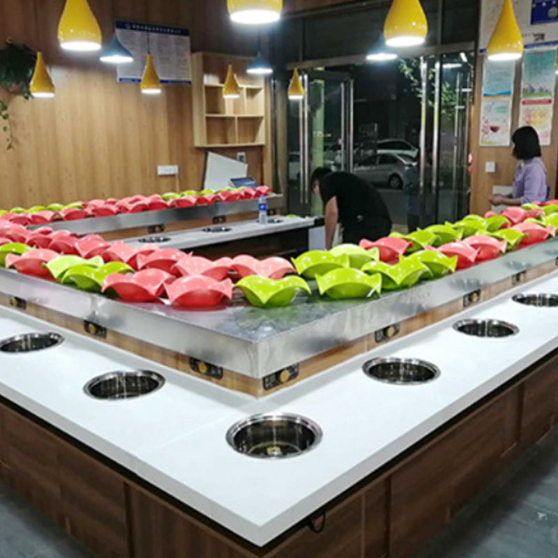 旋转小火锅设备全套烤涮一体自助餐台商用加电磁炉厚小锅麻辣烫桌