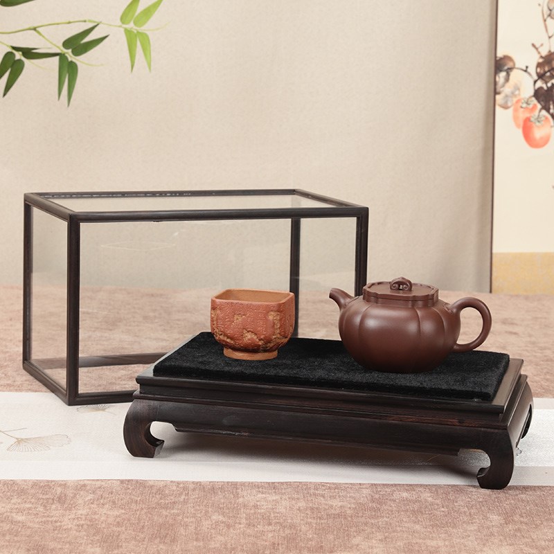 紫光檀明式弯角佛像玻璃罩工艺品古董文玩摆件透明防尘展示罩定制
