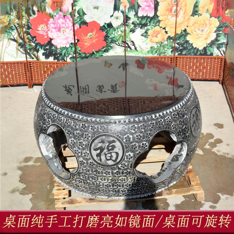石桌石凳庭院花园仿古石雕茶台天然大理石头方形餐桌户外家用摆件