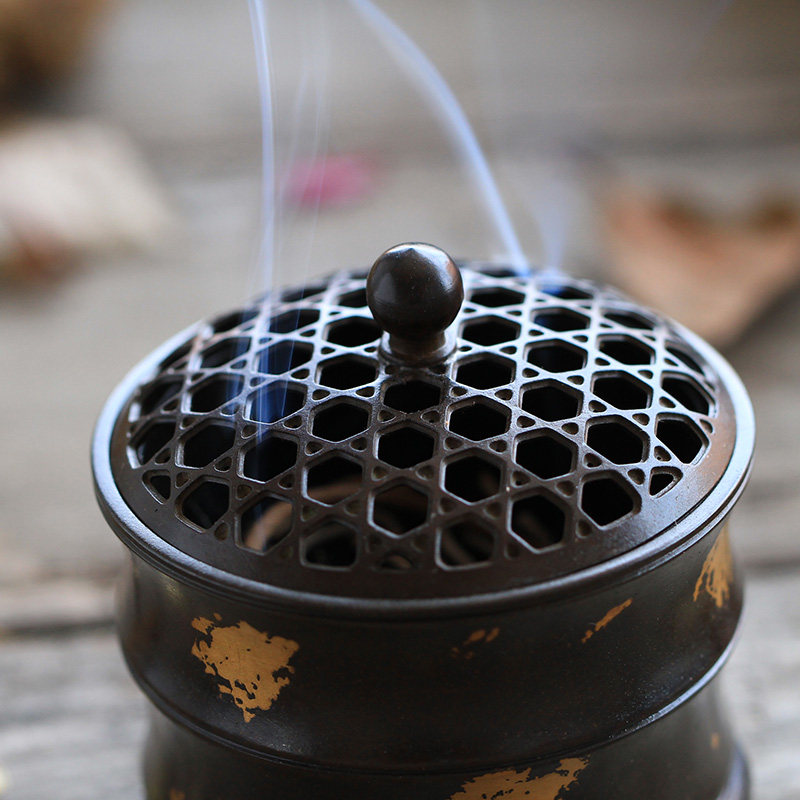 创意竹节香道闻香杯日式空熏杯纯铜香篆炉香道用具隔火空熏线香插