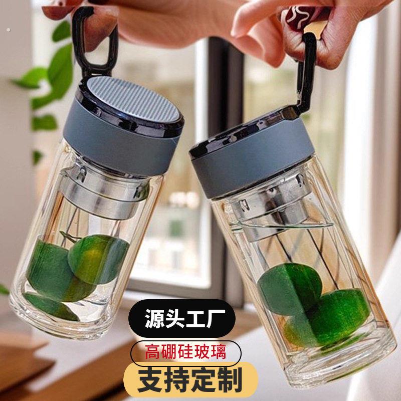 双层透明玻璃杯保温便携家用杯子玻璃隔热女士带盖运动水杯