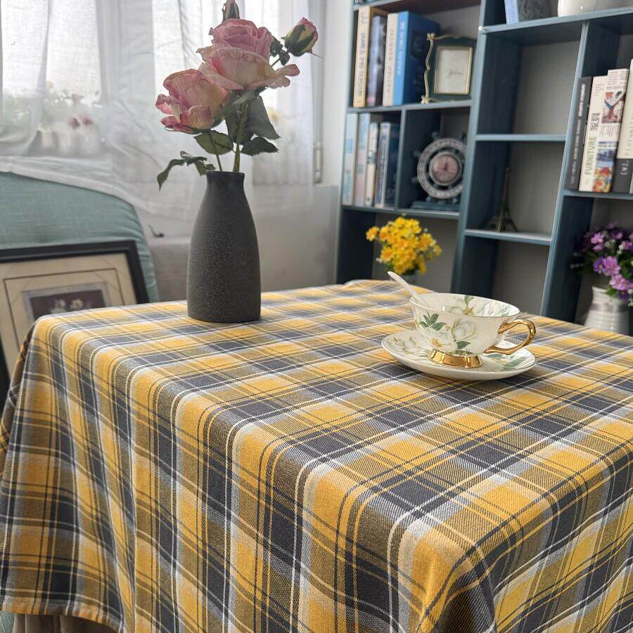 黄色格复古桌布苏格兰餐桌布长方形家用台布艺拍照高级感布茶几布
