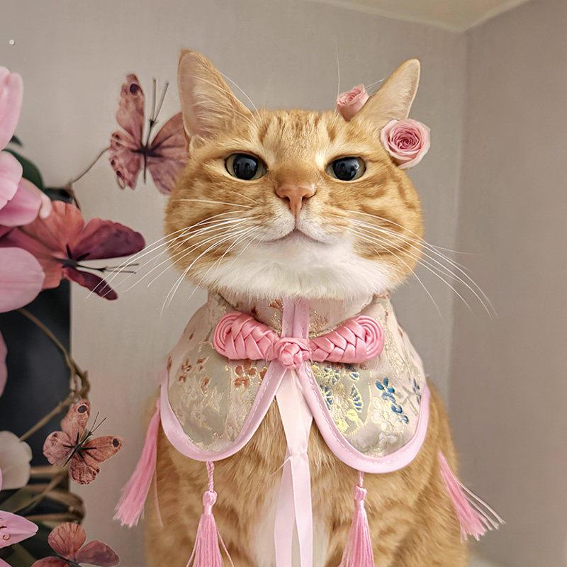 宠物项圈猫咪新中式斗篷新年喜庆披肩过年小型犬装饰配件拍照道具