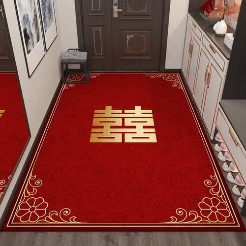 进门入户地垫红色地毯结婚喜庆防滑家用大门口地垫婚房新中式垫子