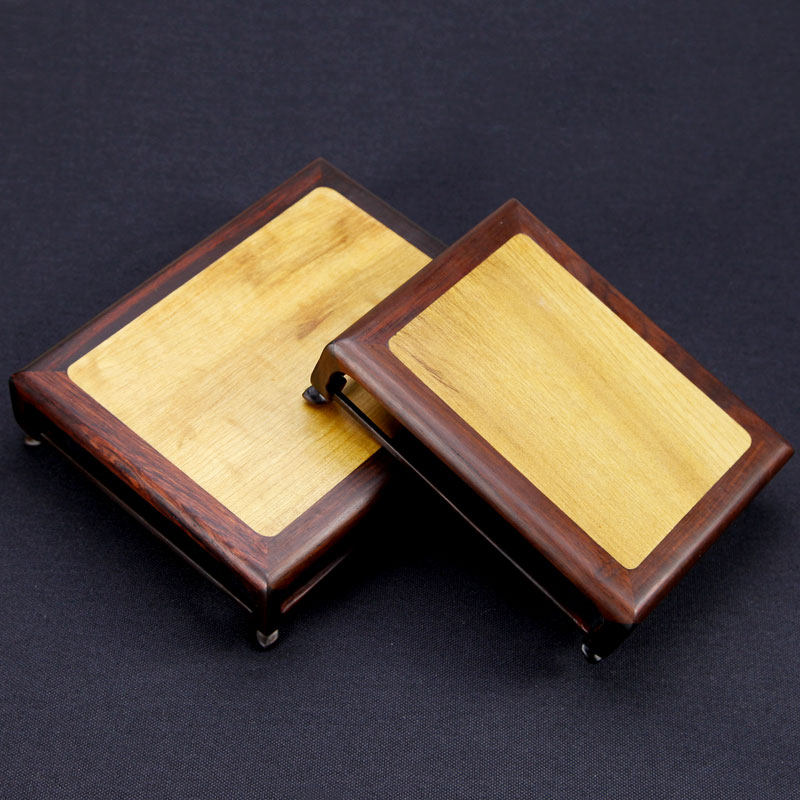 红酸枝嵌楠木方形花盆茶壶陶瓷石头摆件底座实木质工艺品佛像托架