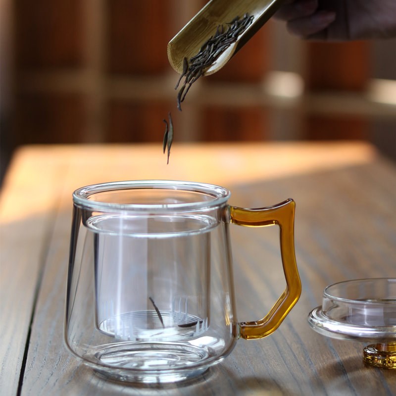 高颜值耐热玻璃泡茶杯内胆过滤三件杯办公室分离杯家用水杯花茶杯