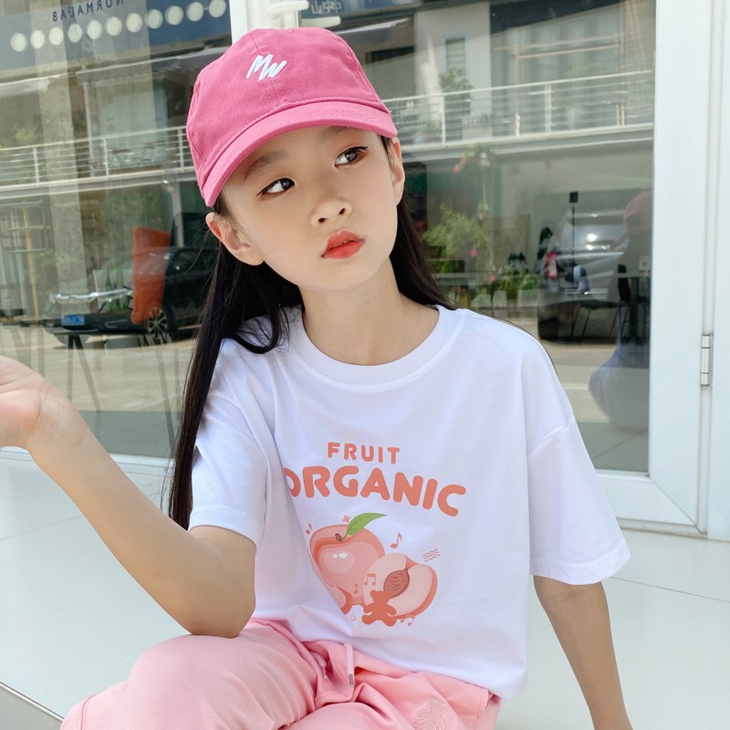 2025夏季新款女童t恤短袖夏装女孩上衣宽松版型凉感纯棉白色洋气t