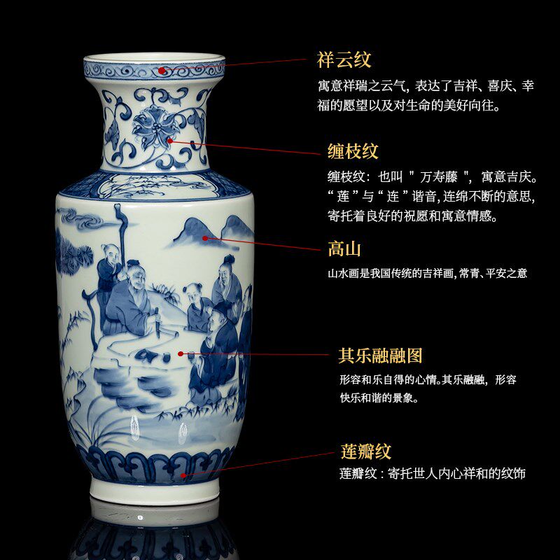 旭景景德镇陶瓷手绘青花瓷花瓶新中式客厅博古架家居摆件仿古瓷器