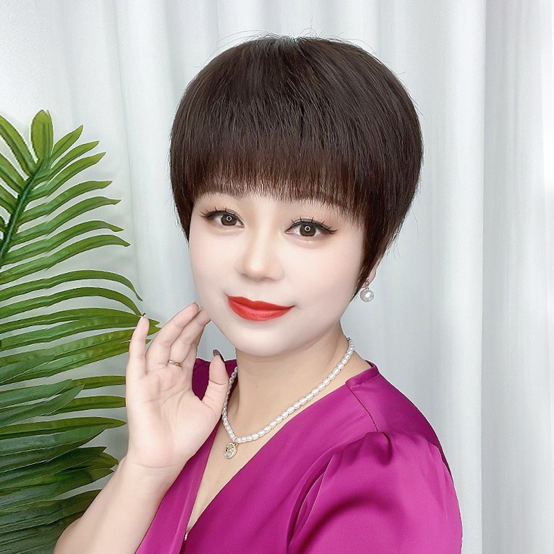 假发女短发全真人发丝假发套逼真自然时尚短直发中老年女士全头套