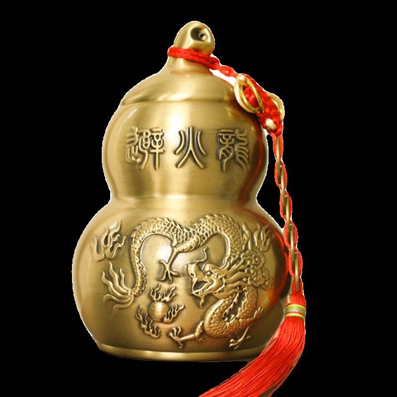 特大号避火龙瓶厨房西北角化解乾位火烧天门黄碎石葫芦摆件纯黄铜