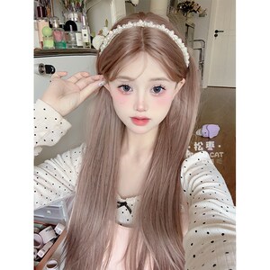 一口喵假发女夏季新款玫瑰粉金长直发自然日常小额蕾丝网红全头套