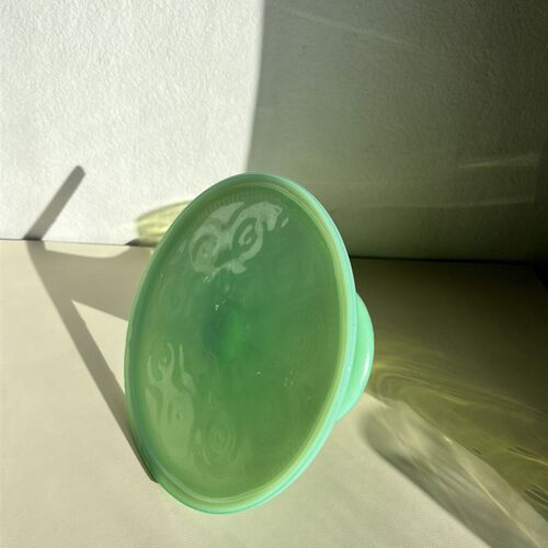 中古手工绿色奶玻璃托盘茶台蛋糕托盘高足奶玻璃盘甜品台复古装饰