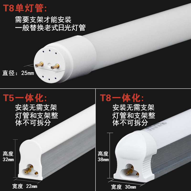 T8LED灯管长条家用一体化日光灯全套1.2米40WT5超亮60cm支架全套图片
