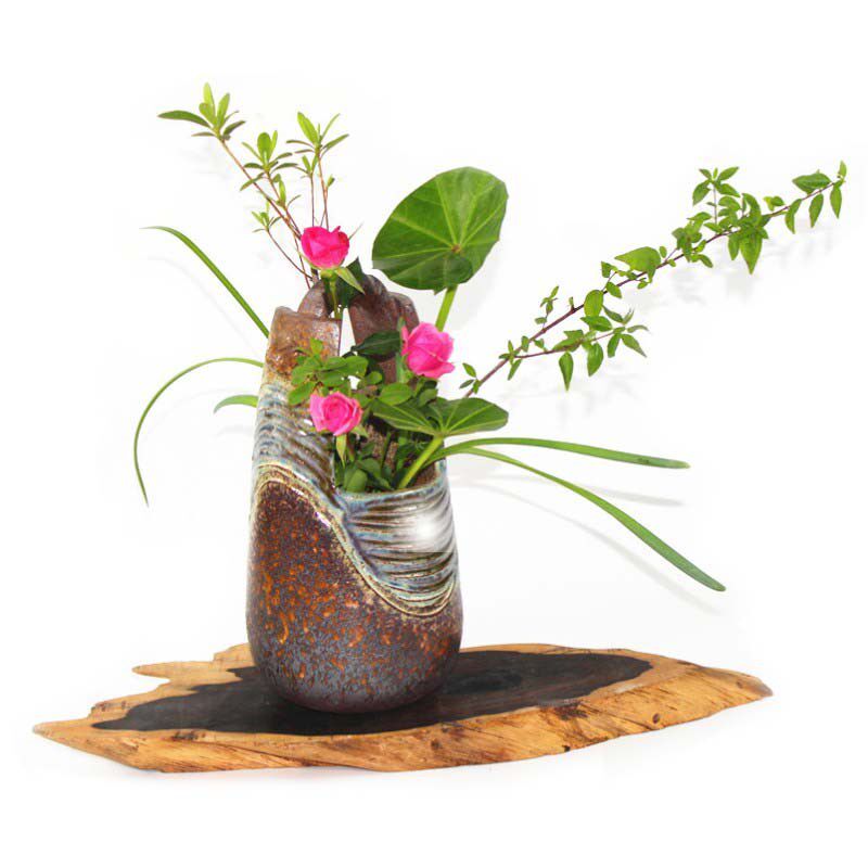 创意水桶复古陶瓷花瓶 茶室粗陶花器 茶席禅意插花 古典软装摆件