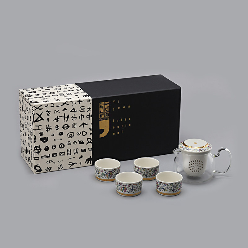 一园功夫茶具套装家用玻璃茶杯陶瓷过滤带盖茶水分离泡茶杯子礼盒
