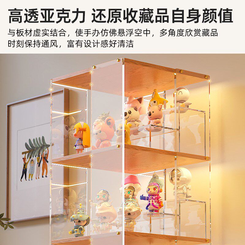 高颜值压克力旋转书架书房展示柜实木创意落地置物架家用转角书柜