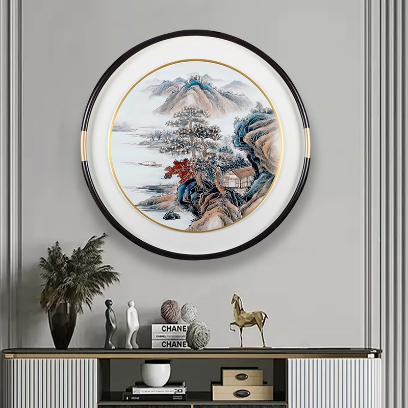牡丹图玄关画高端正对门的入户装饰画寓意好大白墙圆形背景墙素雅