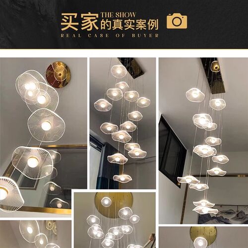 新中式吊灯复式楼梯吊灯复式楼别墅长吊灯loft小公寓楼梯艺术吊灯