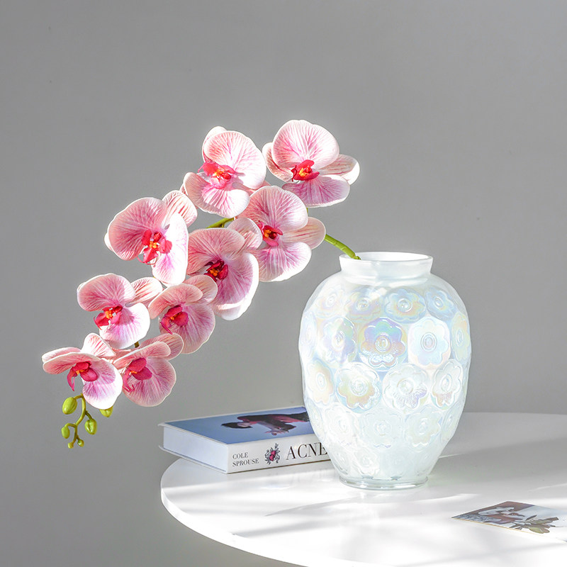 百合法式浮雕艺术水晶玻璃客厅插花摆件装饰欧式高级感银莲花瓶图片