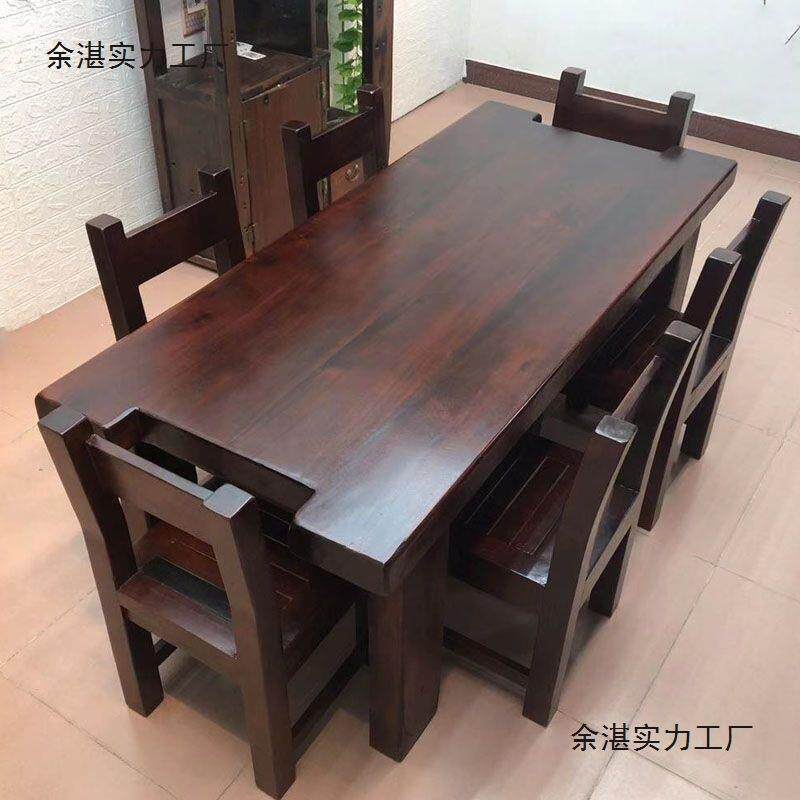 老船木餐桌全实木饭桌家用小户型客厅两用餐厅吃饭一体长方形桌椅