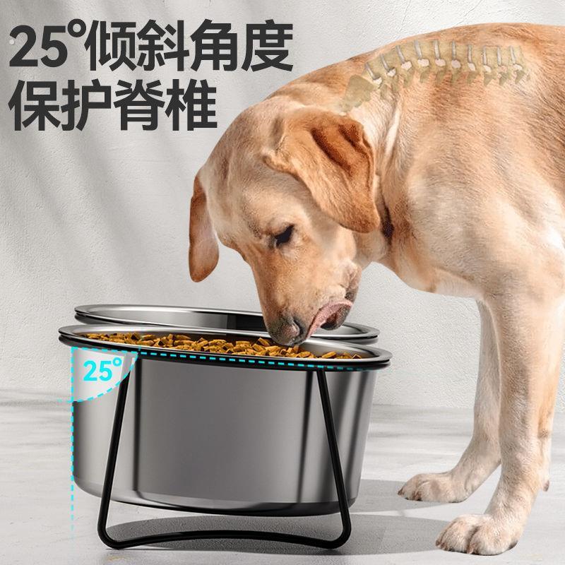 ぃ不锈钢双碗狗食盆二合一吃饭喝水一体宠物护脊吃粮