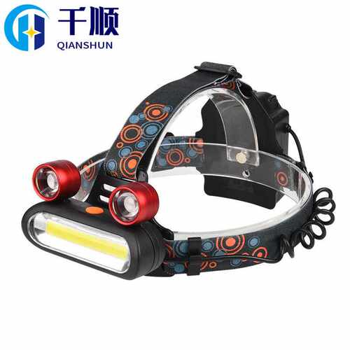 新品探照灯3LED青蛙眼头灯COB大功率锂电池3AA电池通用头灯