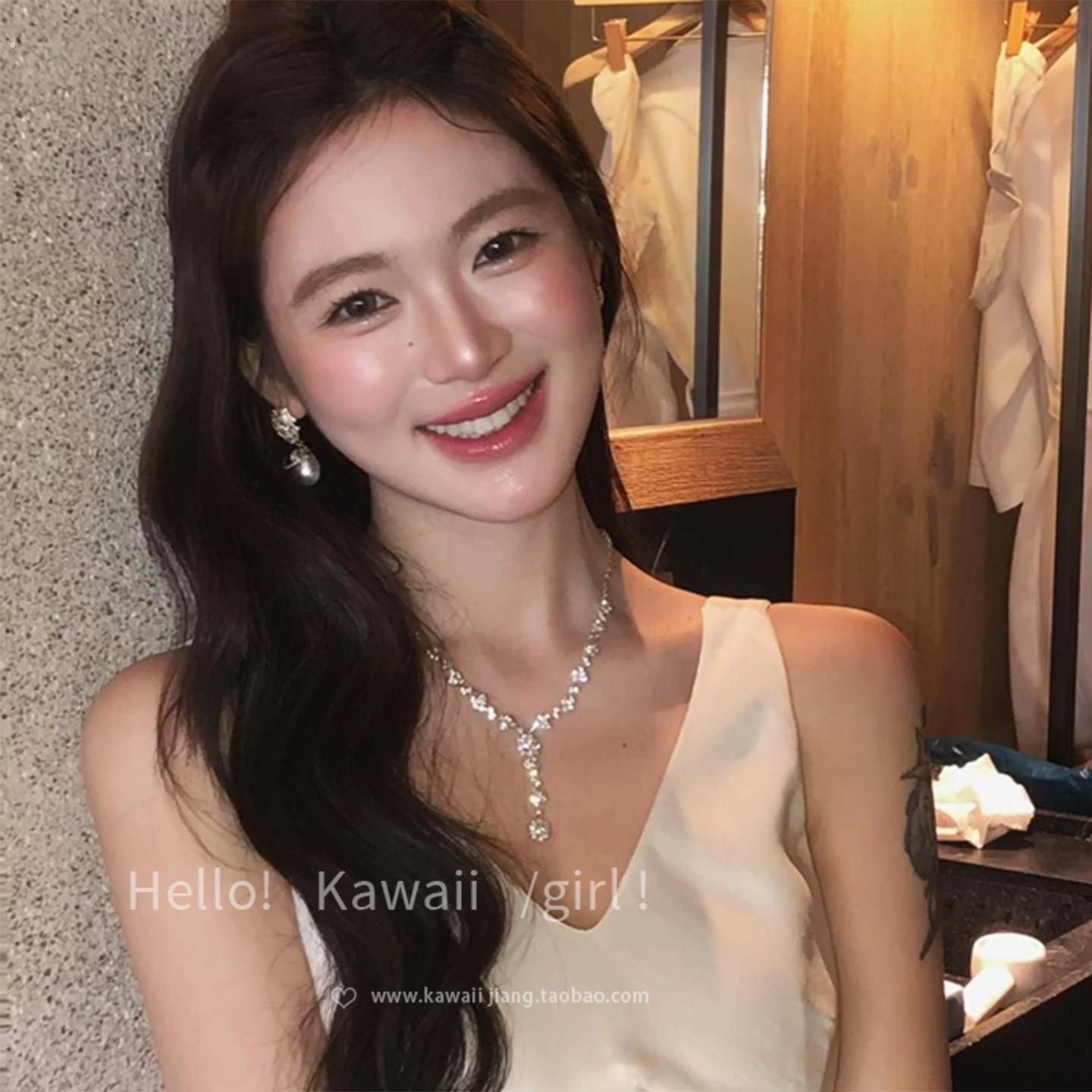 清冷感复古水滴流苏项链耳环套装韩系轻奢小众礼服晚宴锁骨链颈链