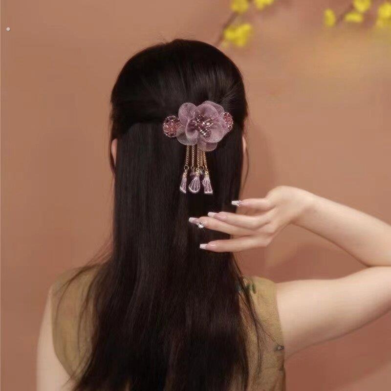 精致水钻流苏一字夹发夹后脑勺弹簧夹女士发卡气质高级感夹子头饰