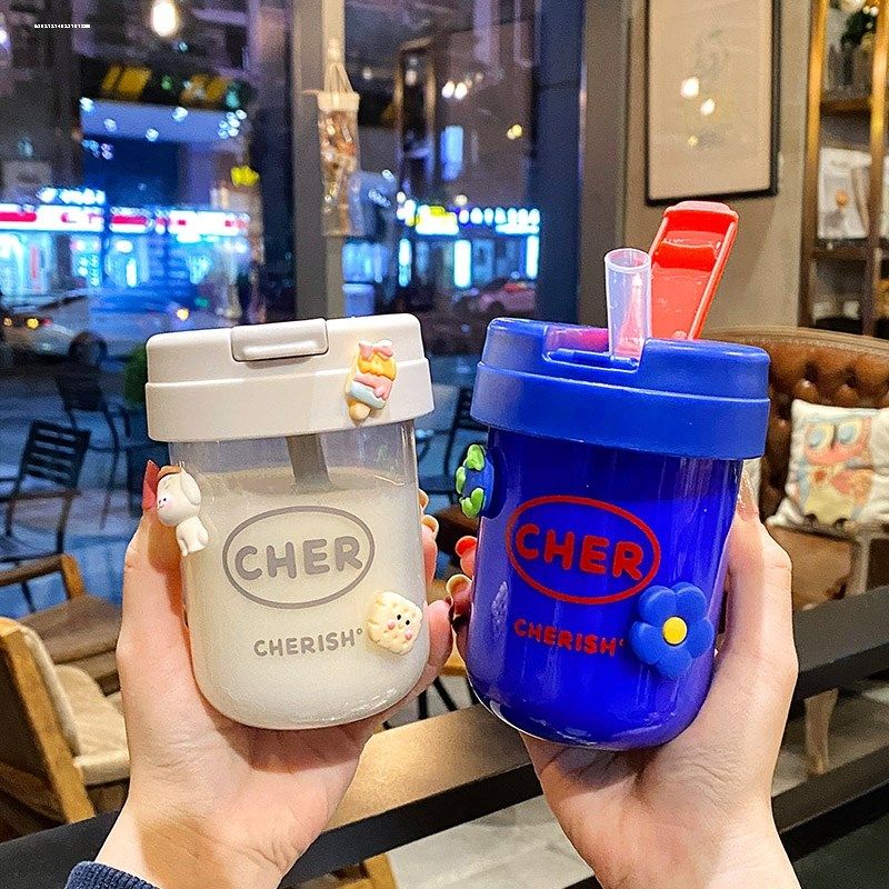 儿童吸管杯带刻度酸奶杯婴儿喝奶粉牛奶杯宝宝专用学饮牛奶杯